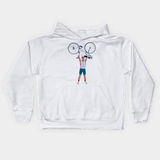 Cyclist Lifting a Bicycle Kids Hoodie